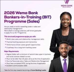 Wema Bank Plc Bankers-in-Training Programme 2026 for Young Nigerian Graduates