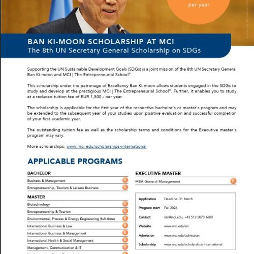 Ban Ki-moon Scholarship 2026 – Study in Austria and Advance the UN Sustainable Development Goals