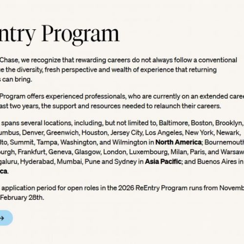 Now Open: JPMorgan Chase ReEntry Program 2026!